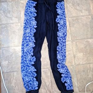 Blue Floral Cropped Pants